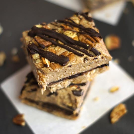 pecan pie bars with chocolate on top