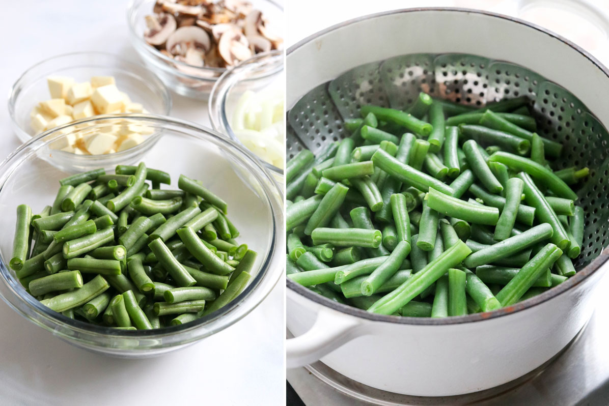 fresh green beans steamed in white pot