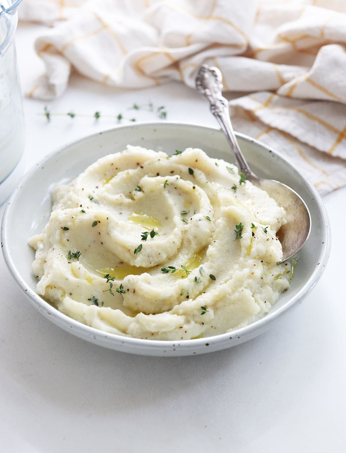mashed cauliflower with thyme on top