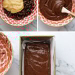 chocolate chips, coconut oil, coconut milk, and salt melted in a bowl and spread in a pan.