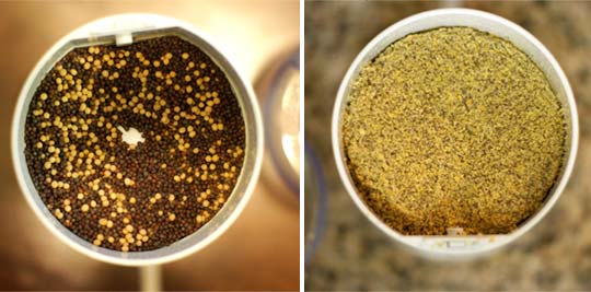 grinding mustard seeds and spices 