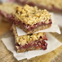 two stacked raspberry almond bars