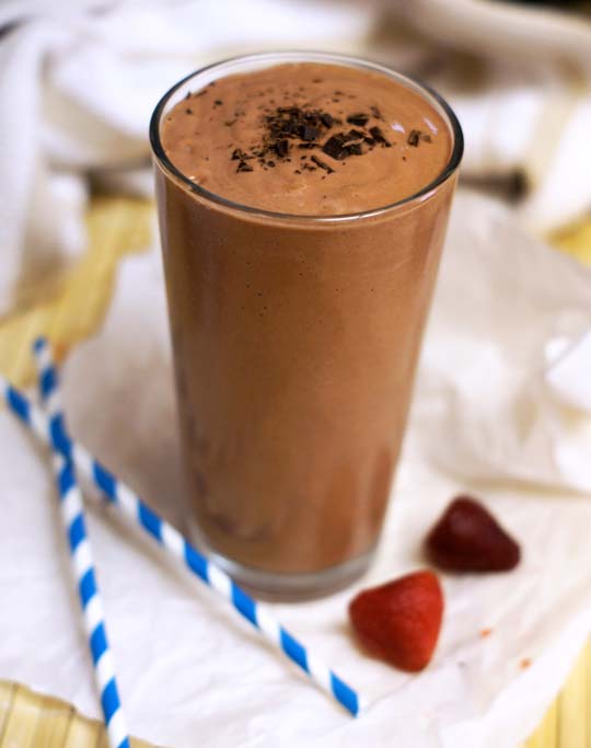 chocolate covered strawberry shake in a glass