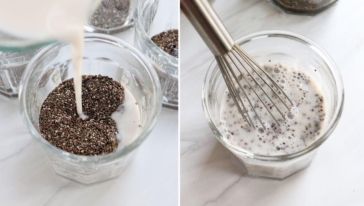 milk whisked into chia seeds.