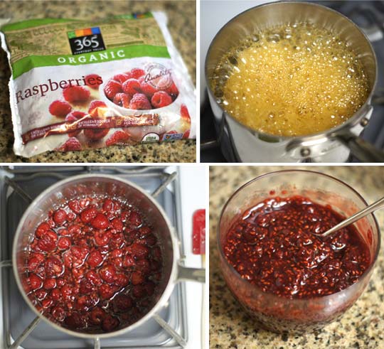making the raspberry sauce 