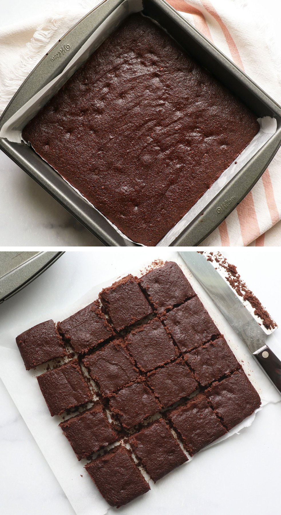 Almond pulp brownies bake and slice.