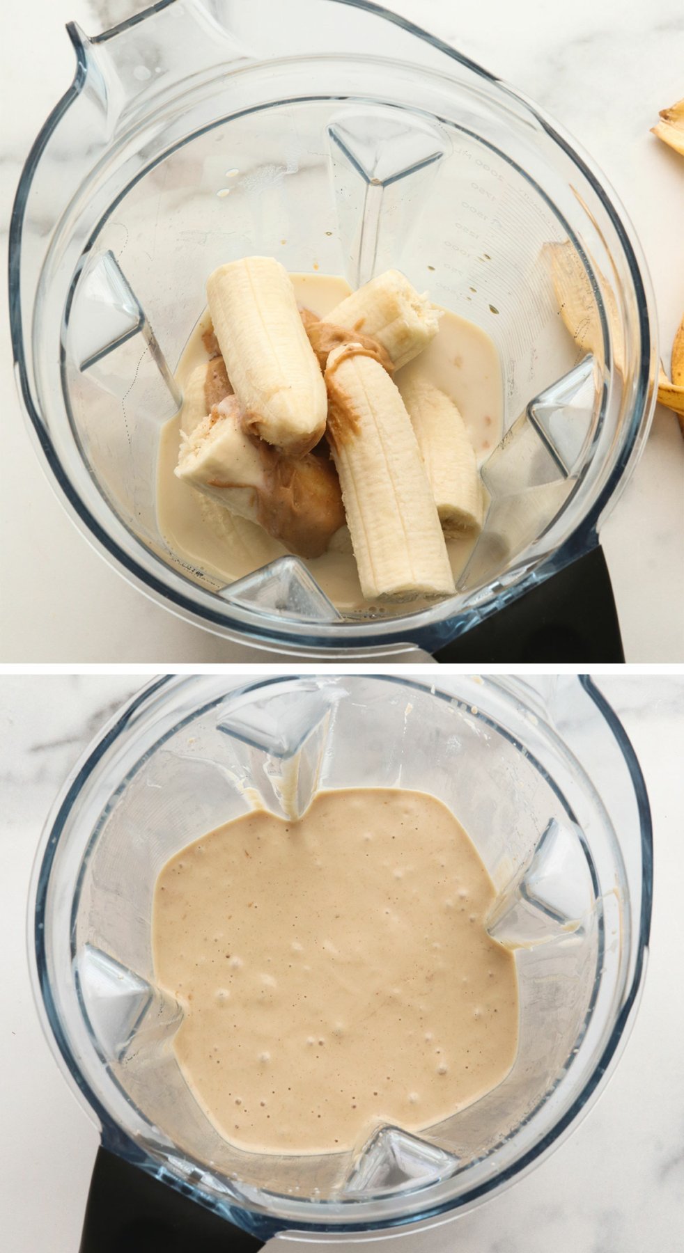 bananas and peanut butter blended together to make a popsicle mixture.