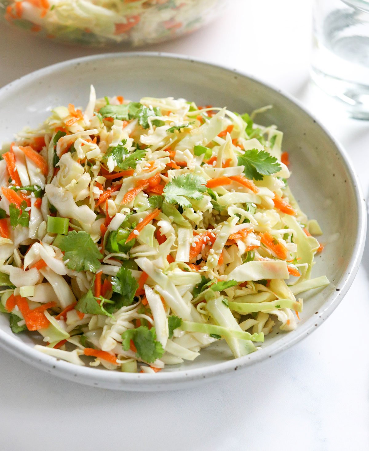 sesame lime cabbage salad in a serving plate