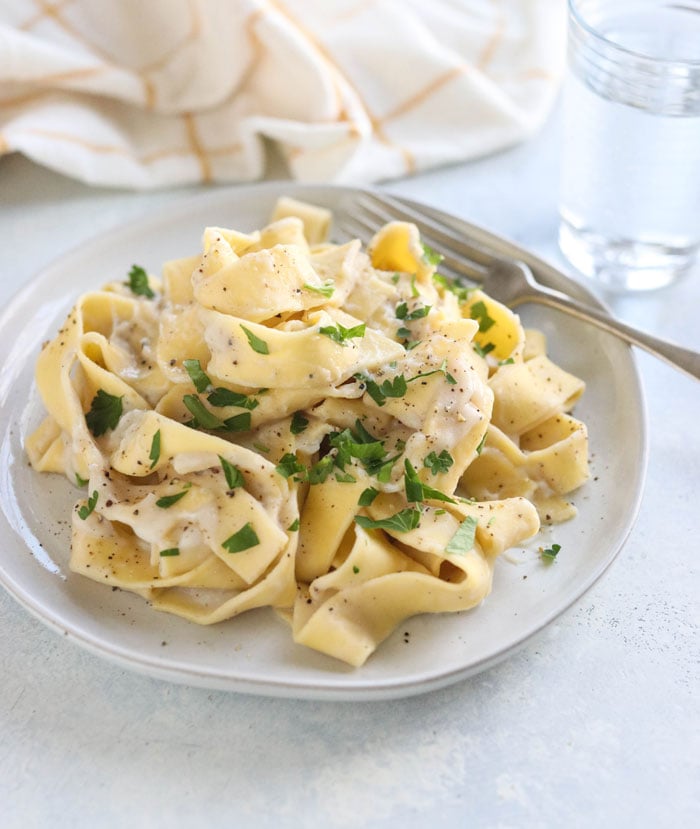 cauliflower alfredo pasta on plate