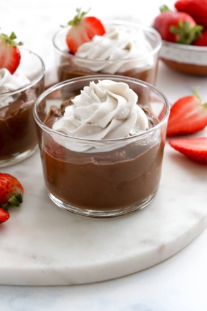 coconut whipped cream on chocolate pudding