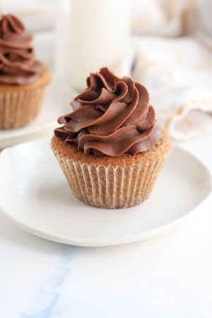 coconut flour cupcake with chocolate piped frosting