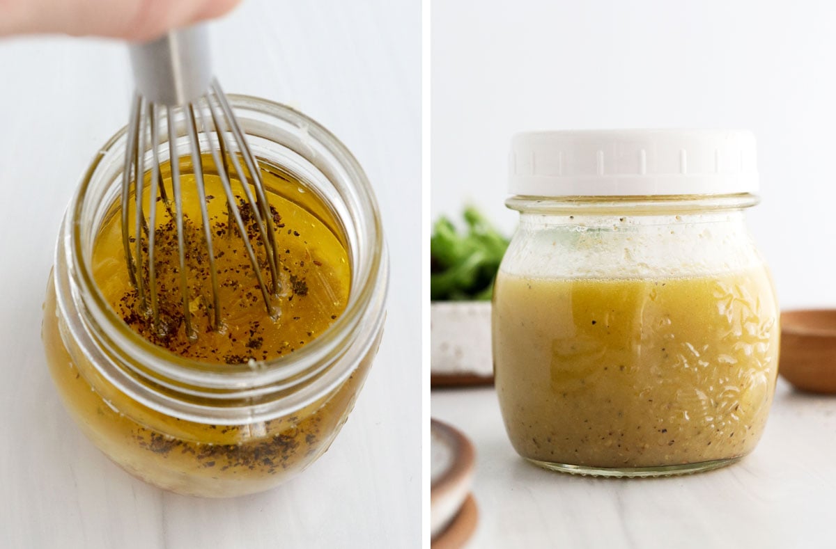 ingredients mixed in glass jar to make apple cider dressing