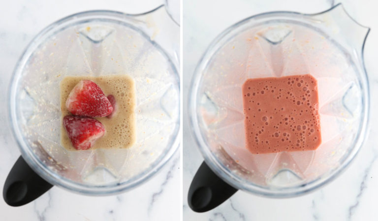 frozen strawberries added to blender