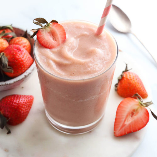 strawberry smoothie with strawberry on top