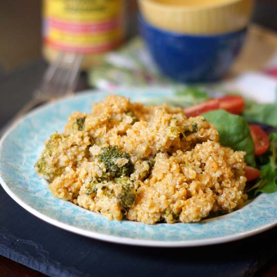 broccoli and quinoa casserole on a plate