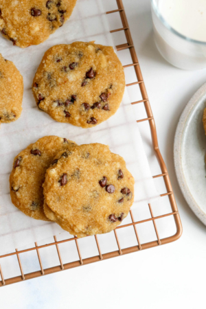coconut flour chocolate chip cookies on wire rack