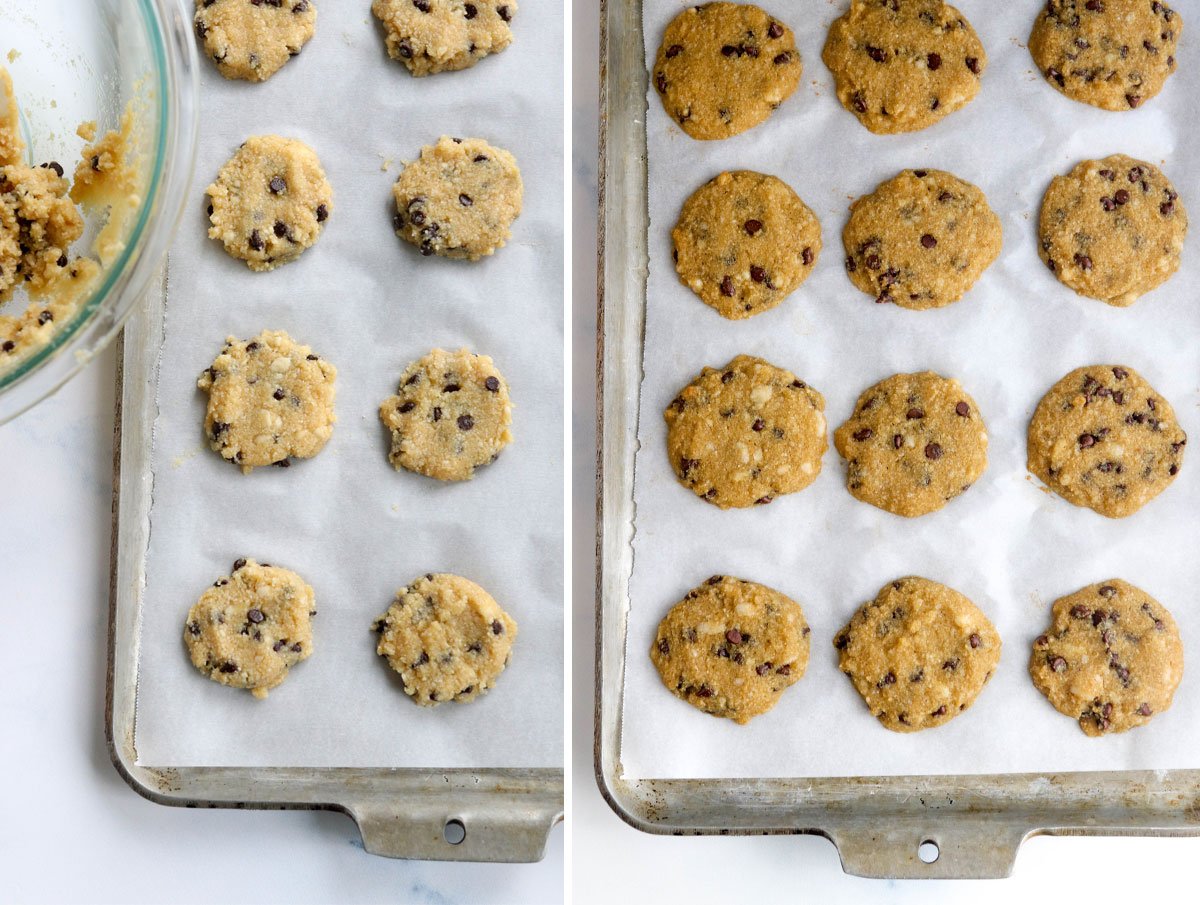 before and after of baked coconut flour cookies