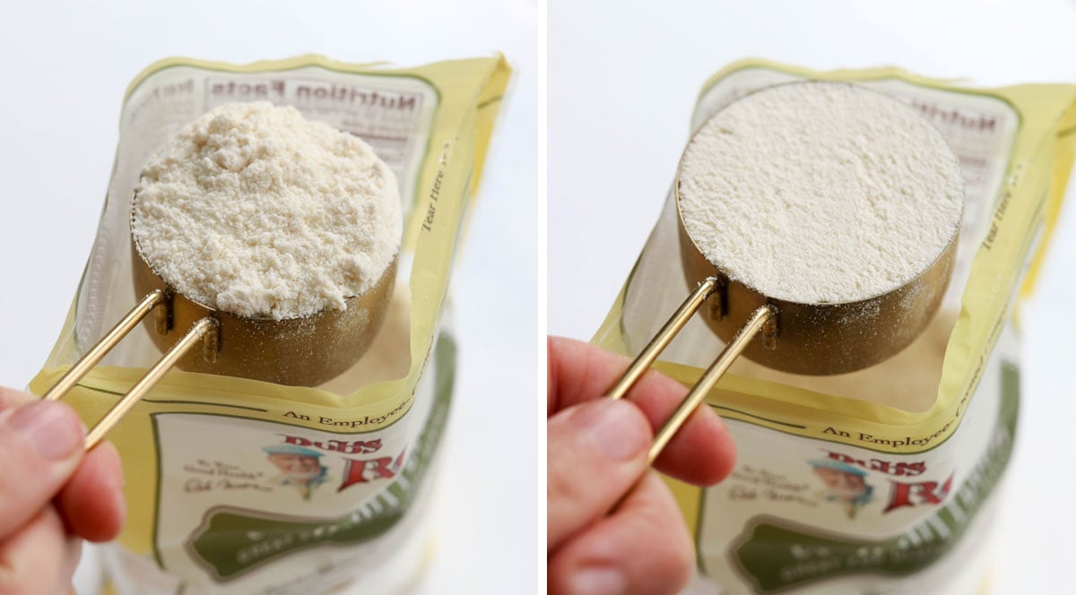 showing leveled off coconut flour measurement