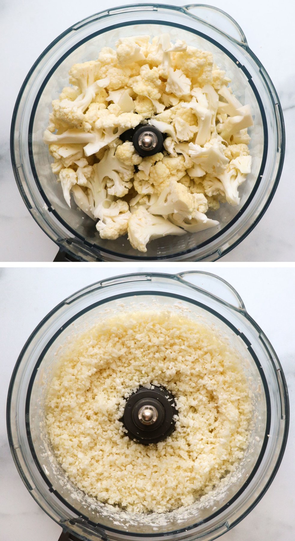 cauliflower florets turned into rice in a food processor.