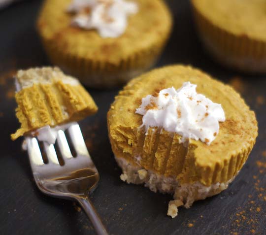 pumpkin tart with a fork taking a piece out of it