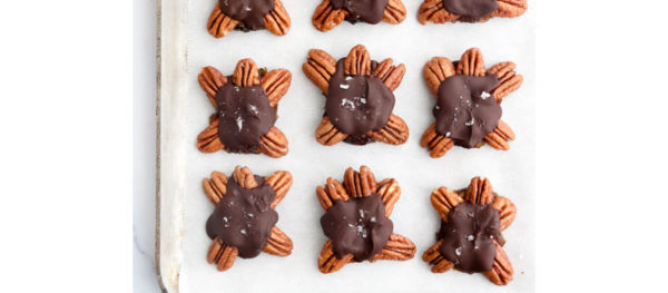 finished chocolate turtles with firm chocolate