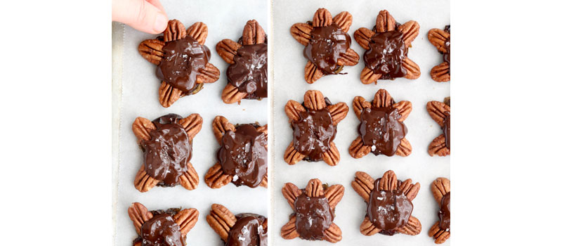 turtle heads added to chocolate