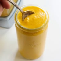 carrot ginger dressing in glass jar