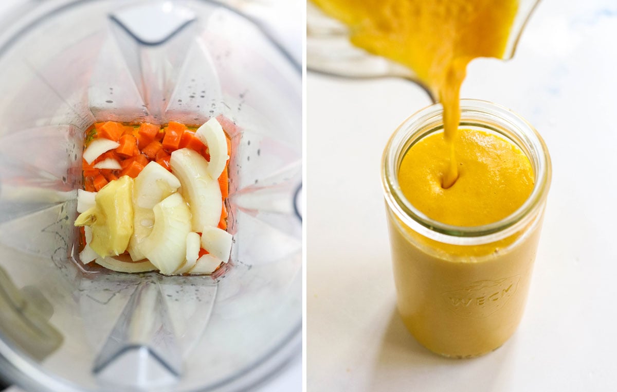 carrot ginger dressing in blender and poured out