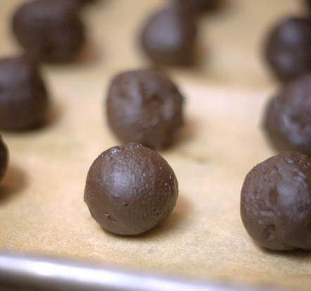 pan of dark chocolate truffles