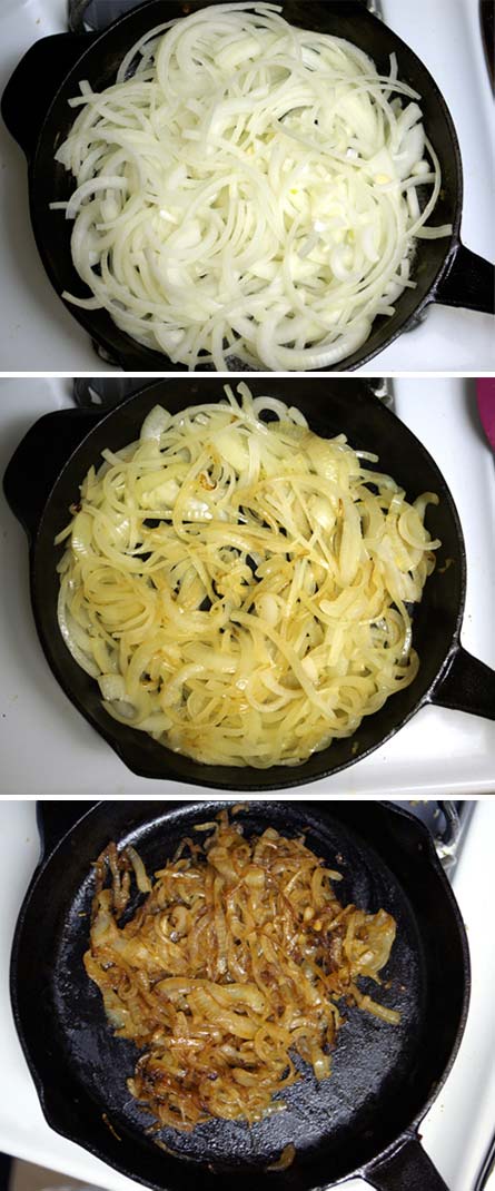caramelizing onions in a skillet