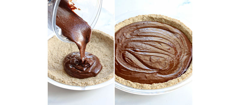 chocolate filling poured into crust