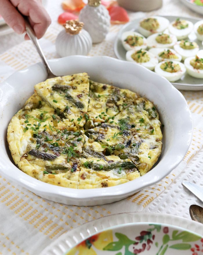 asparagus frittata being served