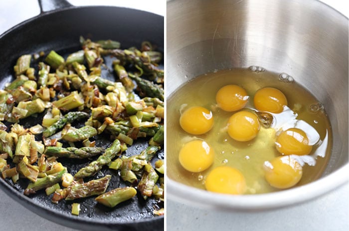 asparagus frittata ingredients in skillet