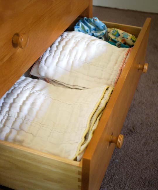 drawer filled with cloth diapers