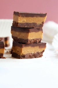 chocolate peanut butter bars stacked