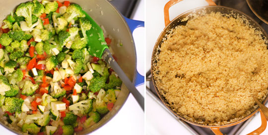 cooking vegetables and quinoa