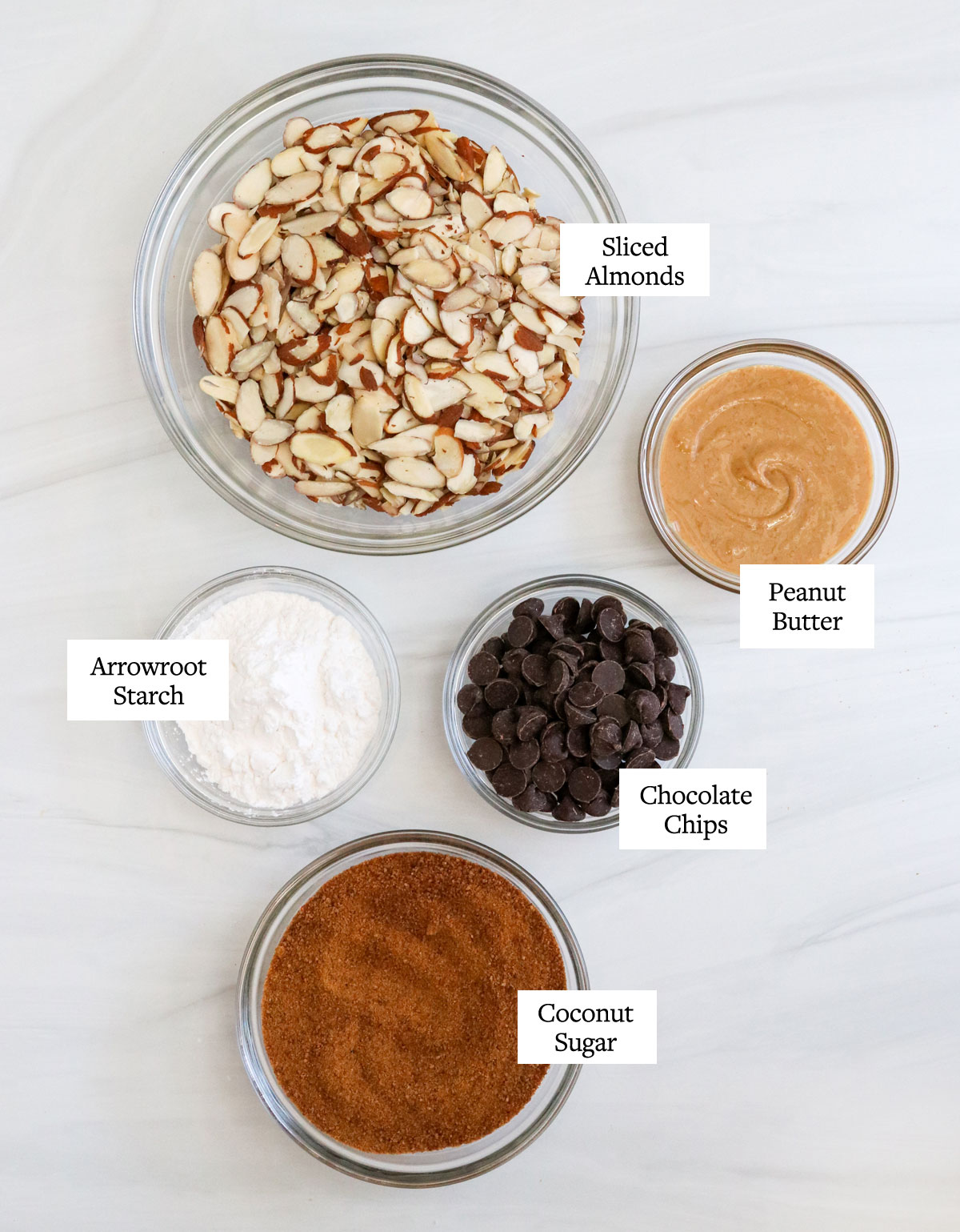 healthy puppy chow ingredients in glass bowls