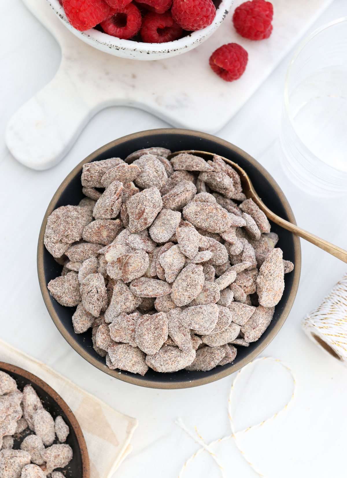 healthy puppy chow recipe overnead in dark bowl