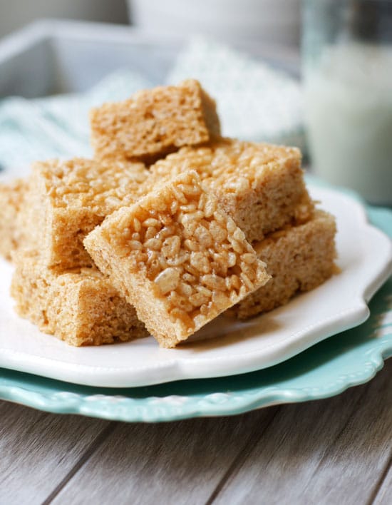 vegan rice crispy treats on a plate