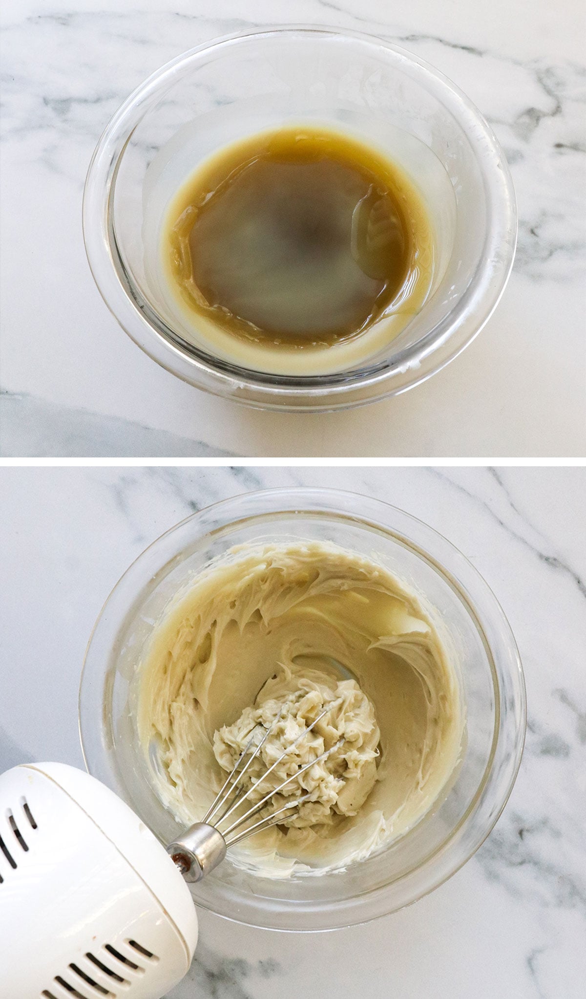 lotion mixture halfway solidified and then whipped with a hand mixer.