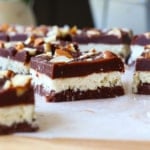 almond joy bar close up on a cutting board.
