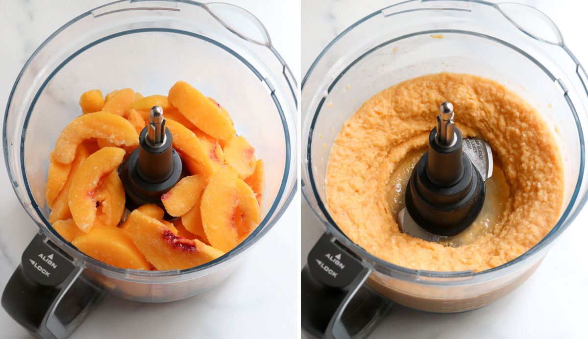 frozen peaches processed in food processor