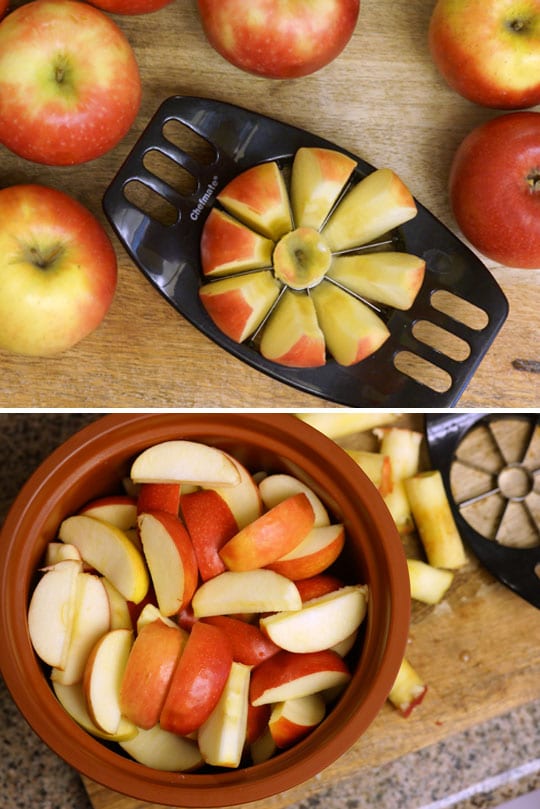 slicing apples with an apple slicer