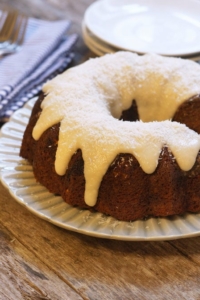 Bundt cake with lemon coconut glaze