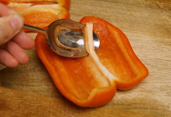 remove pepper pith with a spoon