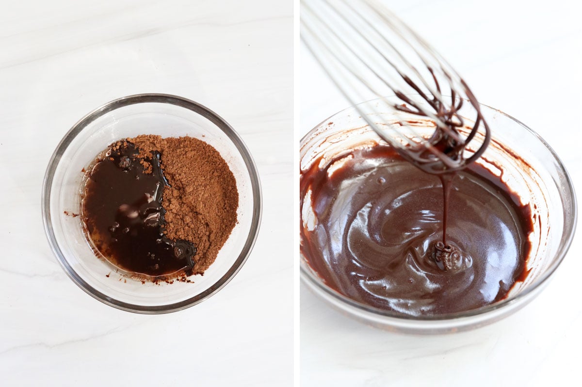 chocolate topping mixed together in glass bowl