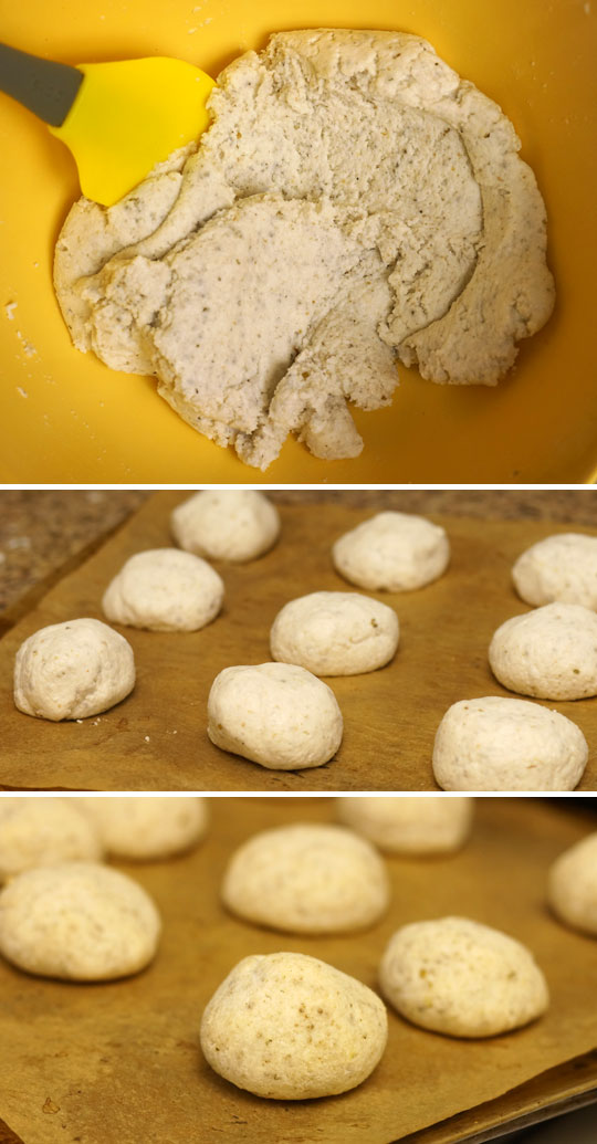 mixing paleo dinner roll dough