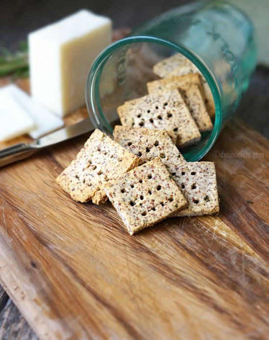 almond pulp crackers on a cutting board