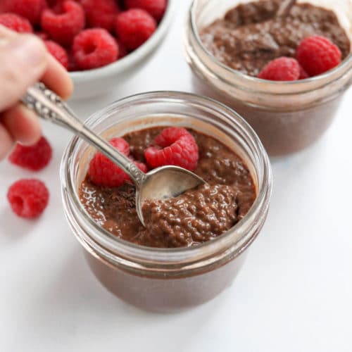 showing texture of chocolate chia pudding