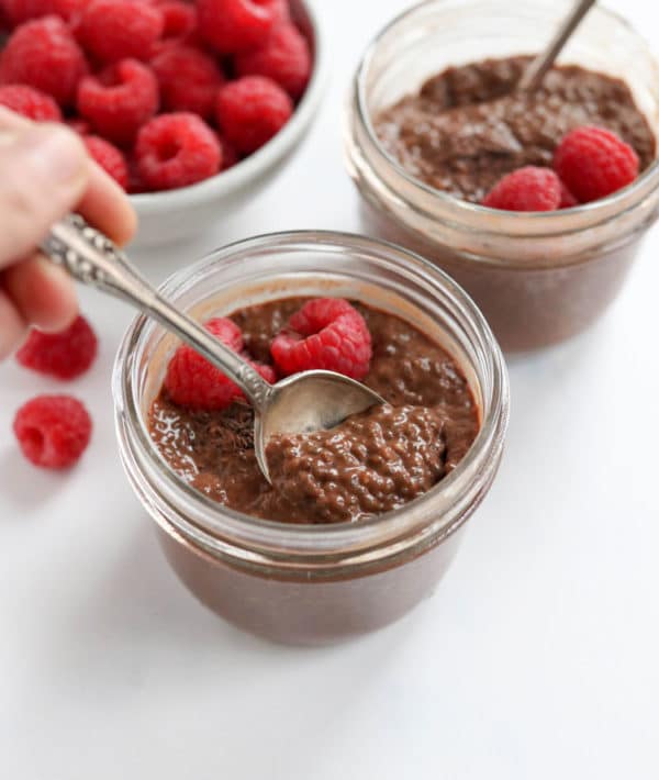 showing texture of chocolate chia pudding